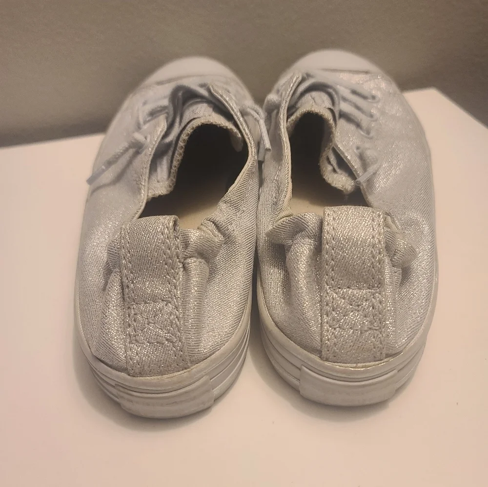 Converse All Star Kids Silver Metallic Canvas Slip On Sneakers